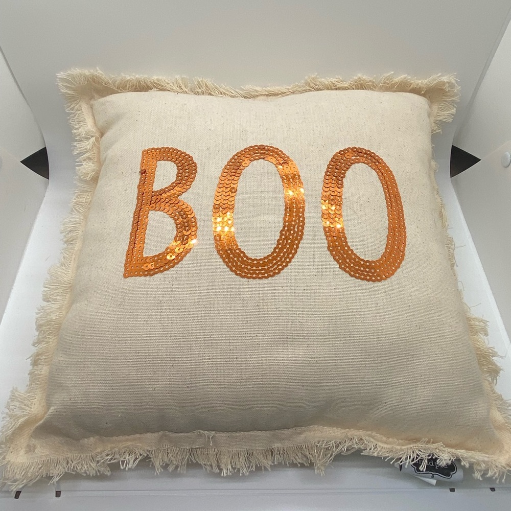 Mudpie “BOO” Halloween Sequin Throw Pillow